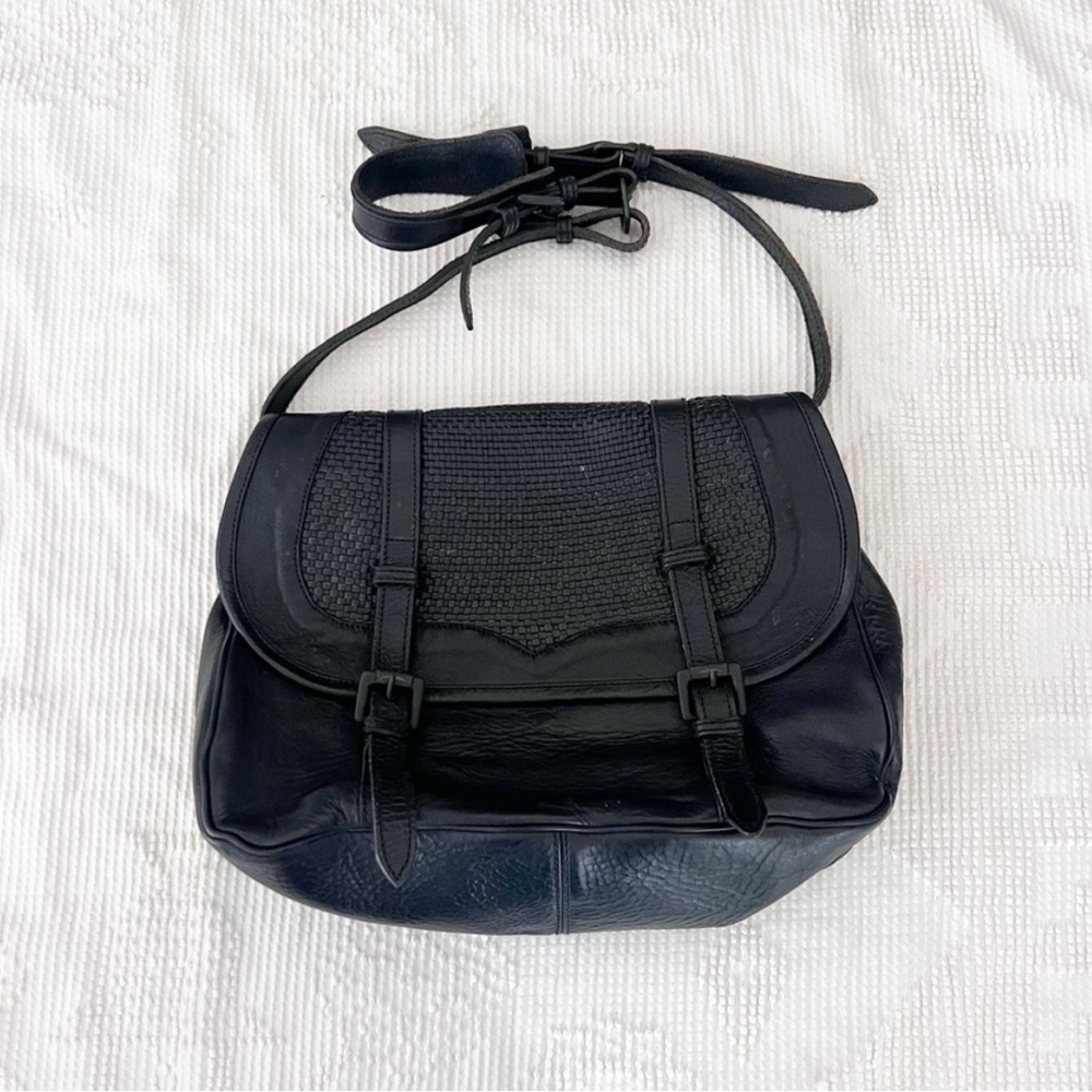 SANDAST Black Leather Satchel Tote Bag Made in The United States Crossbody